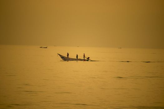 Chennai , Tamilnadu - India . September 2, 2020 .Sea view and Hustle and bustle at sunrise
