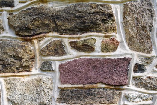 Pennsylvania farmhouse red stone wall background. Vibrant colors and masonry texture and colors, solid sturdy and reliable