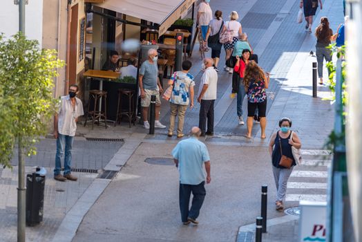 Lloret de Mar, Spain : 2020 2 Sept : Streets of Lloret de Mar after Covid 19 without international tourists in summer 2020