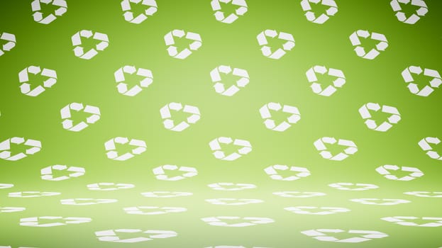 Empty Blank Green and White Recycle Symbol Pattern Studio Background 3D Render Illustration
