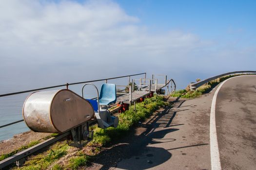 A postal delivery system that helps to deliver mail and goods up steep cliffs near Riomaggiore in Cinque Terre, Italy