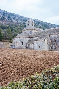 The famous and historical monastery Abbaye Notre-Dame de S�nanque on a cold winter's day in Provence, France