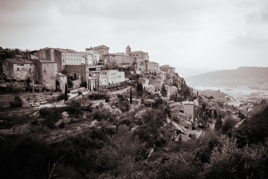 View over the Provincial historical town of Gordes on a winter's day in Provence, France