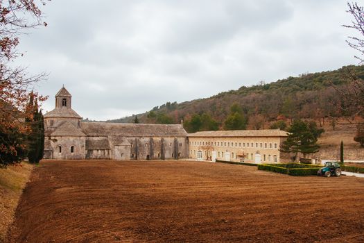 The famous and historical monastery Abbaye Notre-Dame de S�nanque on a cold winter's day in Provence, France