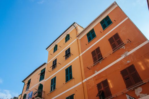 Vernazza buildings and architecture on a clear winter's day in the Cinque Terre, Italy