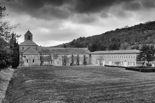 The famous and historical monastery Abbaye Notre-Dame de S�nanque on a cold winter's day in Provence, France