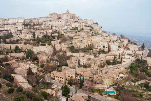 View over the Provincial historical town of Gordes on a winter's day in Provence, France
