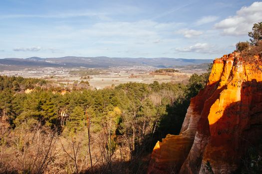 The beautiful view from Roussillon on a winter's afternoon in Provence, France