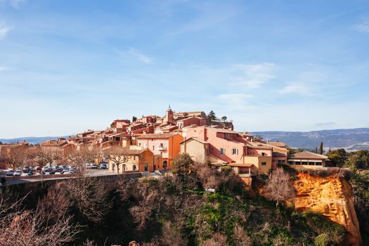 The beautiful colorful buildings of Roussillon on a winter's afternoon in Provence, France