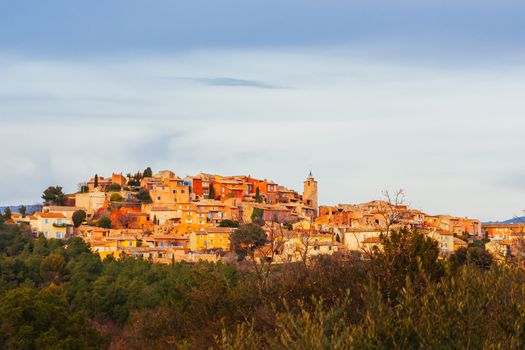 The beautiful colorful buildings of Roussillon on a winter's afternoon in Provence, France