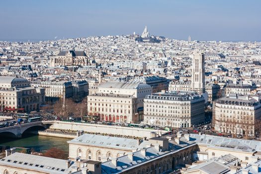 View from Notre Dame cathedral overlooking the Paris skyline towards Sacr�-Coeur in France