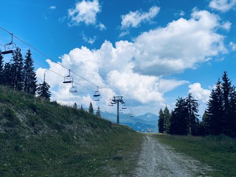 ski resort in the alps. trolls in the mountains on nature in summer