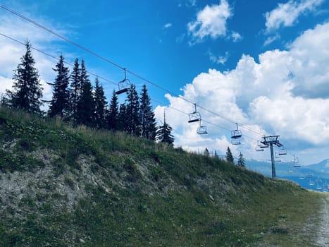 ski resort in the alps. trolls in the mountains on nature in summer