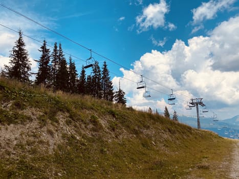 ski resort in the alps. trolls in the mountains on nature in summer