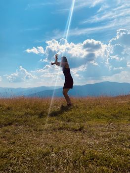 woman, jump, sky, happy, freedom, young, summer, people, grass, blue, jumping, nature, fun, field, joy, happiness, active, beautiful, green, beauty, person, lifestyle, energy, spring, outdoor