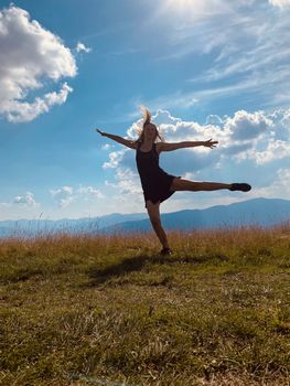 woman, jump, sky, happy, freedom, young, summer, people, grass, blue, jumping, nature, fun, field, joy, happiness, active, beautiful, green, beauty, person, lifestyle, energy, spring, outdoor