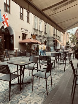 cafe on the terrace of hotel	with flowers