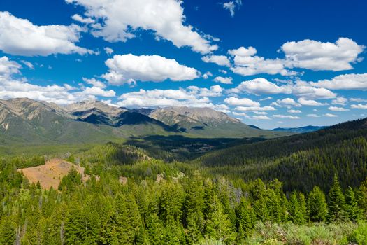 View of mountain valley along state route 75 looking toward Ketchum, Idaho