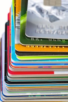 Credit cards in shallow focus. Credit cards for payment products with your business