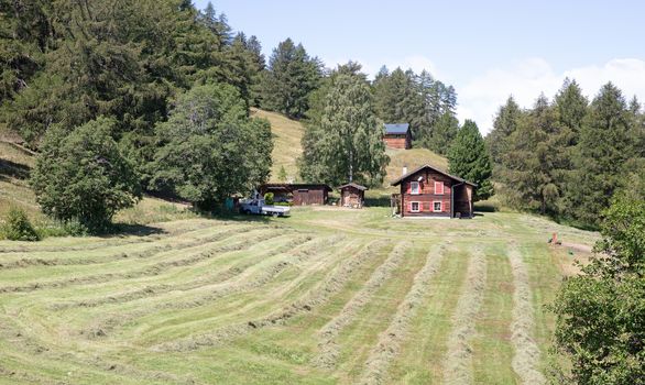 Cabin in Switzerland, wooden cabin in the mountains