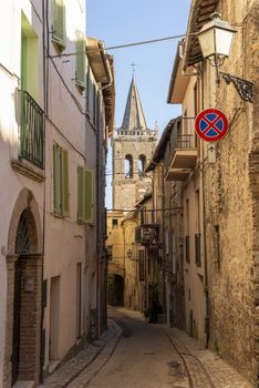 Collescipoli,Italy september 04 2020:bell tower of the collegiate church of San NIcolo in the center of the town of Collescipoli