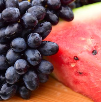 Fruit grape, watermelon. Ripe fruit closeup