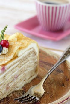 Cake sweet dessert. Coffee and cake, view from above. Layer cake.