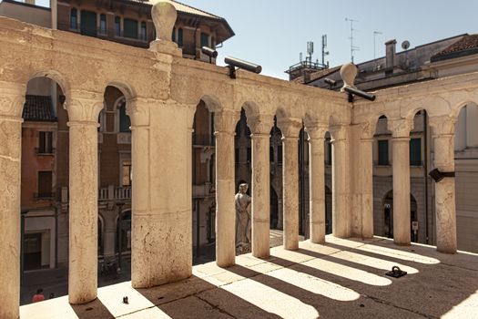 TREVISO, ITALY 13 AUGUST 2020: Detail of the handrail of Palazzo dei Trecento in Treviso in Italy