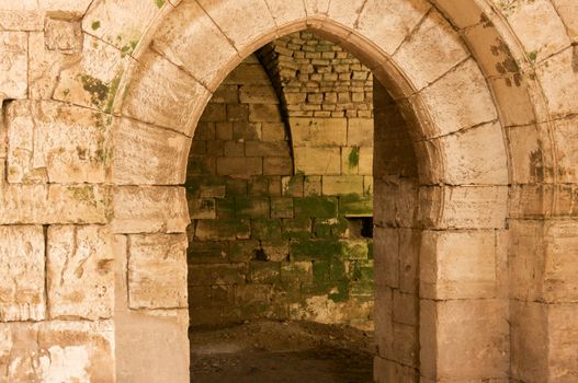 Crac de Chevalier Syria interior Christian Chapel converted into a Mosque with islamic minbar (pulpit) 2009 photographed before the war was built by the Hospitaller Order of Saint John of Jerusalem from 1142 to 1271 the best-preserved example of the Crusader castle. High quality photo