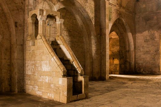 Crac de Chevalier Syria interior Christian Chapel converted into a Mosque with islamic minbar (pulpit) 2009 photographed before the war was built by the Hospitaller Order of Saint John of Jerusalem from 1142 to 1271 the best-preserved example of the Crusader castle. High quality photo