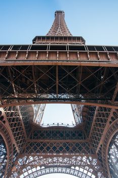 The stunning architecture and detail of the Eiffel Tower in Paris, France