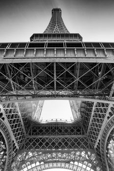 The stunning architecture and detail of the Eiffel Tower in Paris, France
