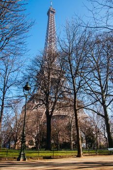 The stunning architecture and detail of the Eiffel Tower in Paris, France