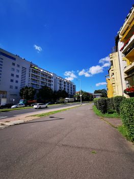 Suburban skyline with cars and panel buildings in Miskolc High quality photo
