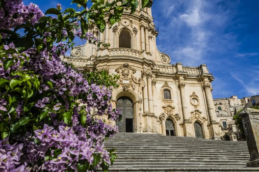 Stairs and close-up of St. George's Cathedral in Modica