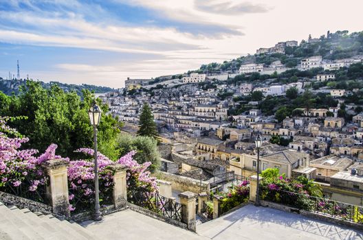 Panoramic of the city of Modica built on hills