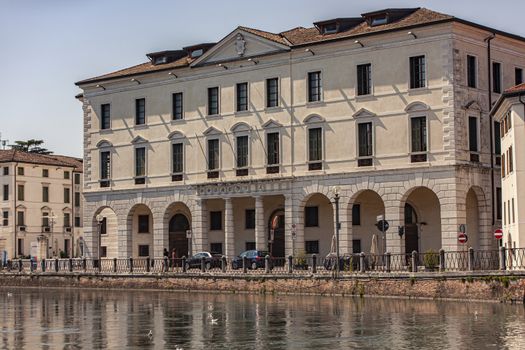 TREVISO, ITALY 13 AUGUST 2020: Buranelli canal view in Treviso in Italy in a sunny day