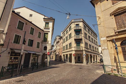 TREVISO, ITALY 13 AUGUST 2020: Landscape of buildings in Treviso in Italy