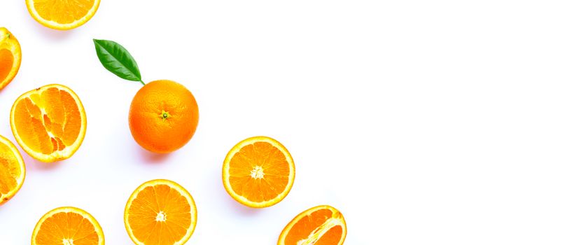 High vitamin C, Juicy and sweet. Fresh orange fruit on white background.