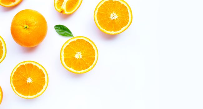 High vitamin C, Juicy and sweet. Fresh orange fruit on white background.