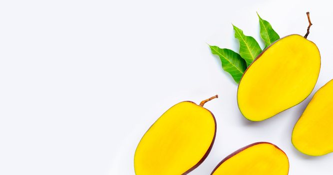 Tropical fruit, Mango  on white background. Top view