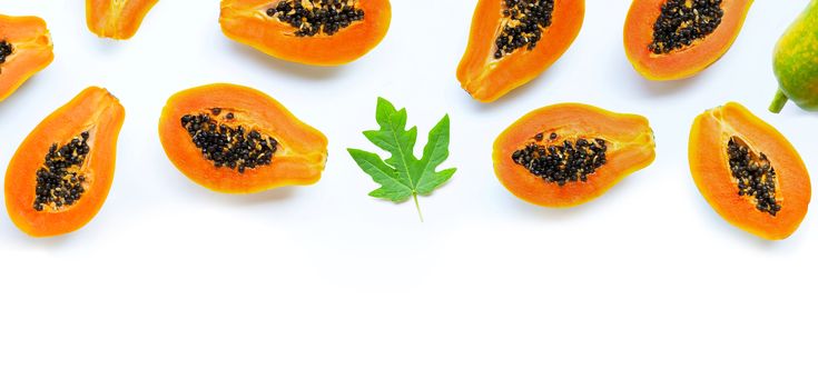 Papaya fruit on white background. Top view