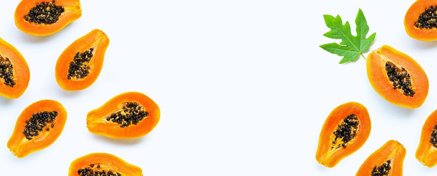 Papaya fruit on white background. Top view