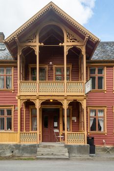 Laerdal, Sogn og Fjordane, Norway, May 2015: street scene with typical and historical houses of Laerdal or Laerdalsoyri in Norway