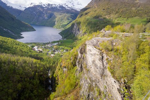 View on Geiranger Fjord in Norway. Landscape, nature, travel and tourism. Beauty in nature.