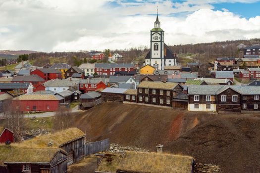 View on the mining village of Roros in Norway. Historical village.