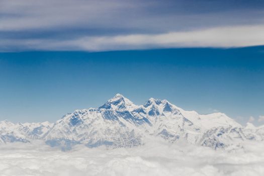 Mount Everest in the Himalayas. 8848 m high. The highest mountain on earth. Seven Summits.