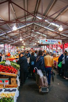 Melbourne, Australia - May 17th 2008: Market day at Vic Market with fruit and vegetables for sale in Melbourne, Victoria, Australia