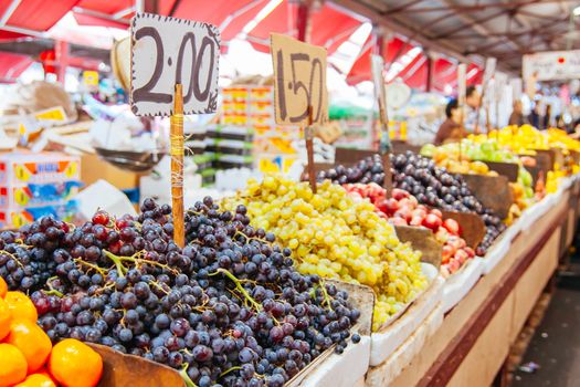 Market day at Vic Market with fruit and vegetables for sale  in Melbourne, Victoria, Australia