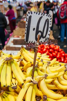 Market day at Vic Market with fruit and vegetables for sale in Melbourne, Victoria, Australia